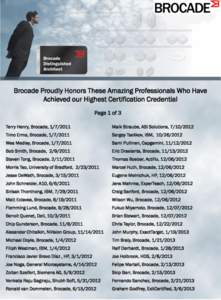 Brocade Proudly Honors These Amazing Professionals Who Have Achieved our Highest Certification Credential Page 1 of 3 Terry Henry, Brocade, [removed]Maik Straube, ASI Solutions, [removed]