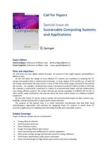 Call for Papers Special Issue on Sustainable Computing Systems and Applications  Guest Editors