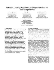 Inductive Learning Algorithms and Representations for Text Categorization Susan Dumais