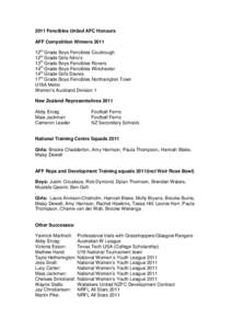 2011 Fencibles United AFC Honours AFF Competition Winners 2011 12th Grade Boys Fencibles Coubrough 12th Grade Girls Nitro’s 13th Grade Boys Fencibles Rovers 14th Grade Boys Fencibles Winchester