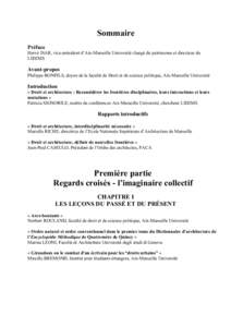 Sommaire Préface Hervé ISAR, vice-président d’Aix-Marseille Université chargé du patrimoine et directeur du LID2MS  Avant-propos