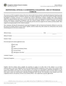 Global Mission  International Leadership Development Program INSTITUTIONAL OFFICIAL’S CONFIDENTIAL EVALUATION— END OF PROGRAM: FORM 4A