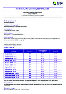 CRITICAL INFORMATION SUMMARY BROADBAND INTERNET INFORMATION ABOUT THE SERVICE OFFER SUMMARY