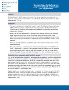 Quantum Opportunity Program: Long-Term Impacts on Education and Employment