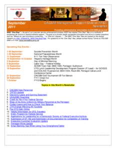 September 2011 OACSIM Management Support Division (MSD) Newsletter Providing administrative information to OACSIM personnel