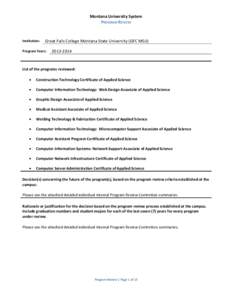 Montana University System PROGRAM REVIEW Institution:  Great Falls College Montana State University (GFC MSU)