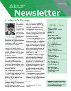 Actuarial Foundation Newsletter Volume 3, Issue 3 December 2003