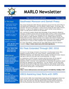 MARLO Newsletter June 25, 2009 In This Issue • Southwest Monsoon and Somali Piracy