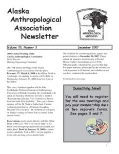 Alaska Anthropological Association Newsletter Volume 33, NumberAnnual Meeting of the