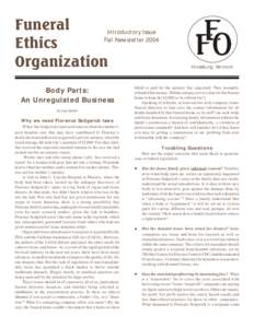 Funeral Introductory Issue Fall Newsletter 2004 Ethics Organization Body Parts: