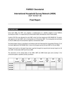 PARIS21 Secretariat International Household Survey Network (IHSN) DGF[removed]Final Report  BACKGROUND