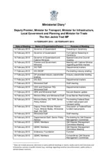 Deputy Premier Jackie Trad MP Ministerial Diary