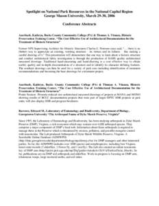 Spotlight on National Park Resources in the National Capital Region George Mason University, March 29-30, 2006 Conference Abstracts Auerbach, Kathryn, Bucks County Community College (PA) & Thomas A. Vitanza, Historic Pre