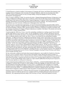 VITA P. David Pearson February 2013 P. David Pearson is a faculty member in the programs in Language and Literacy and Human Development at the Graduate School of Education at the University of California, Berkeley, where