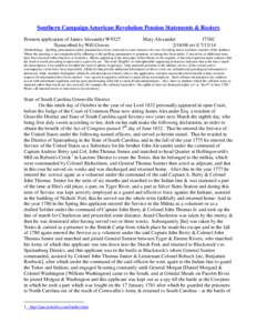 Southern Campaign American Revolution Pension Statements & Rosters Pension application of James Alexander W9327 Transcribed by Will Graves Mary Alexander f73SC