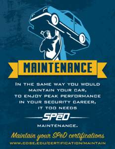 MAINTENANCE In the same way you would maintain your car, to enjoy peak performance in your security career, it too needs