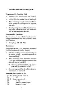 CS109A Notes for LecturePrograms with Function Calls  Establish a size measure for each function.  Let f ( ) be the running time of function .  When evaluating a simple or compound staten