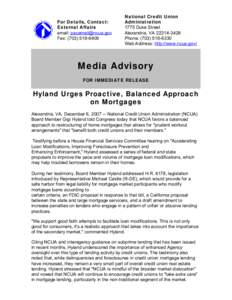 Media Advisory - Hyland Urges Proactive, Balanced Approach on Mortgages