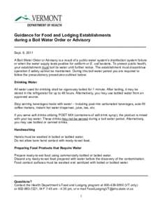 Guidance for Food and Lodging Establishments during a Boil Water Order of Advisory