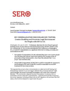 www.SeroProject.com P.O.	
  Box	
  1233,	
  Milford	
  PA	
  	
  18337 Contact: Laurel	
  Sprague,	
  Principal	
  Investigator	
  [removed],	
  +1	
  734	
  657	
  2569 Sean	
  Strub,	
  sean.st