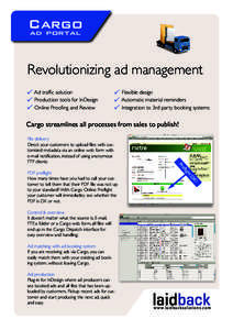 Cargo ad portal Revolutionizing ad management Ad traffic solution Production tools for InDesign Online Proofing and Review