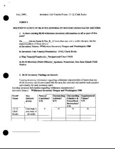 Year[removed]Inventory Unit Number/Name: 13-12, Clark Rocks FORM1 DOCUMENTATION OF BLM WILDERNESS INVENTORY FINDINGS ON RECORD: