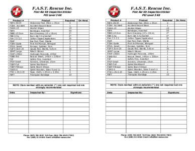 F.A.S.T. Rescue Inc.  F.A.S.T. Rescue Inc. First Aid Kit Inspection Sticker PEI Level 3 Kit