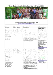 Green Economics Institute Calendar of Events[removed]Please enquire about all events by emailing us at [removed] Events