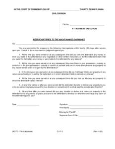 Attachment / City of London / Garnishment / Answer / Service of process / Defendant / Spaids v. Cooley / United States federal probation and supervised release / Law / Civil procedure / Judicial remedies