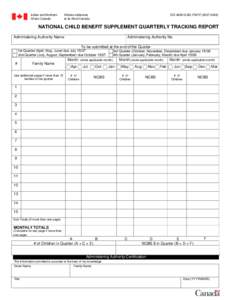 NATIONAL CHILD BENEFIT SUPPLEMENT QUARTERLY TRACKING REPORT