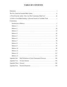 TABLE OF CONTENTS  Dedication . . . . . . . . . . . . . . . . . . . . . . . . . . . . . . . . . . . . . . . . . . . . . . . . . . . . . . . . . . . . . i The New American Standard Bible Update . . . . . . . . . . . . . .