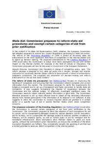 EUROPEAN COMMISSION  PRESS RELEASE Brussels, 5 December[removed]State Aid: Commission proposes to reform state aid