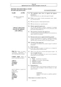 Form 28 Application for Leave to Appeal and Appeal—Section 187 BEFORE THE INDUSTRIAL COURT OF NEW SOUTH WALES No.IRC