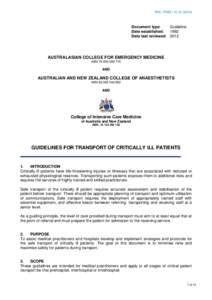 Minimum Standards for Transport of Critically Ill Patients