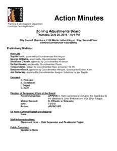 Action Minutes Planning & Development Department Land Use Planning Division Zoning Adjustments Board Thursday, July 28, :04 PM