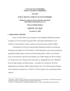 STATE OF NEW HAMPSHIRE PUBLIC UTILITIES COMMISSION DE[removed]PUBLIC SERVICE COMPANY OF NEW HAMPSHIRE Petition for Approval of Power Purchase Agreement with Laidlaw Berlin BioPower, LLC