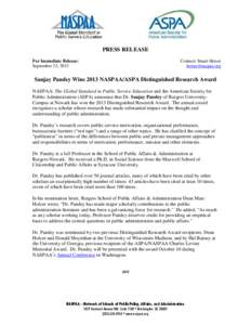 NASPAA/ASPA press release:  2013 Distinguished Research Award