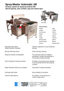 Spray-Master Automatic AB As basic system for spraying modules SM: Apricot-glazing, Jelly, fondant, egg and release agent removable