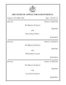 THE COURT OF APPEAL FOR SASKATCHEWAN Citation: 2014 SKCA 001 Date: [removed]Between: