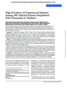 Clinical Infectious Diseases Advance Access published December 23, 2011  MAJOR ARTICLE High Prevalence of Cryptococcal Infection Among HIV-Infected Patients Hospitalized