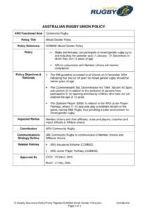 AUSTRALIAN RUGBY UNION POLICY ARU Functional Area Policy Title Policy Reference  Community Rugby