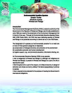 Environmentally Sensitive Species:  Green Turtle (Chelonia mydas) Trinidad and Tobago Introduction