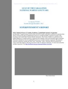 Superintendent’s 1st Quarter FY2013 Report – October through December, 2012  GULF OF THE FARALLONES NATIONAL MARINE SANCTUARY  1st Quarter FY2013