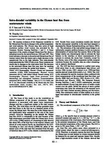 GEOPHYSICAL RESEARCH LETTERS, VOL. 29, NO. 17, 1831, doi:[removed]2002GL014775, 2002  Intra-decadal variability in the Ekman heat flux from scatterometer winds O. T. Sato and P. S. Polito Instituto Nacional de Pesquisas E