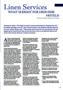 Linen Services  What is right for high rise hotels! by Paul Creek, Creek Solutions