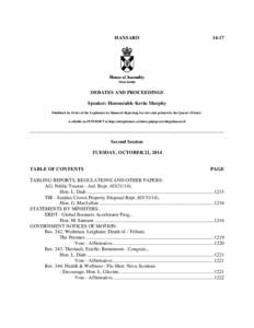 HANSARD[removed]DEBATES AND PROCEEDINGS Speaker: Honourable Kevin Murphy