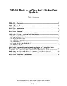 R309-200. Monitoring and Water Quality: Drinking Water Standards. Table of Contents R309Purpose. ............................................................................................... 3 R309Autho
