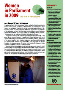 Women in Parliament in 2009 The Year in Perspective At a Glance: 15 Years of Progress In 1995, at the Fourth World Conference on Women, the Beijing Plan of Action called on States to increase women’s participation in d