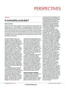 Perspectives opinion Is evolvability evolvable? Massimo Pigliucci