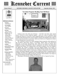 Volume 23 Issue 5  KENNEBEC HISTORICAL SOCIETY NEWSLETTER September October- 2013